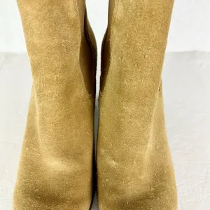 Tory Burch Stafford Suede Ankle Boots Size 8 Tan Beige Pull On Wood Block Heel thumbnail 8
