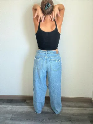 American Eagle Highest Rise Baggy Straight Jeans Destroyed 14 Strigid thumbnail 5