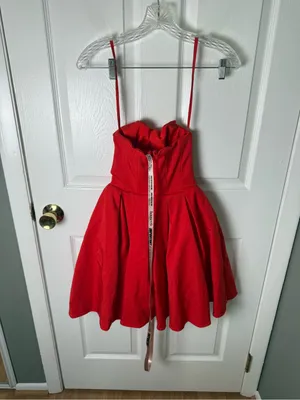 House of CB Emmanuela Italian Tomato Strapless Pleated Mini Dress XS TALL thumbnail 6
