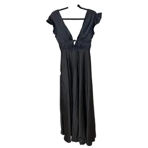 Lulus NWT I'm‎ All Yours Black Satin Cutout Ruffled Maxi Dress Size Small thumbnail 5