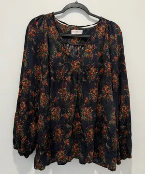 Natural Life Rowan Floral Top Bohemian Cottagecore Festival Boho Tie Neck XXL thumbnail 1