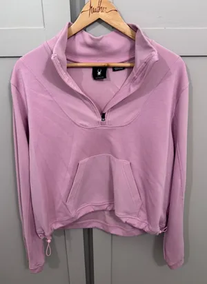 Spyder Womens Orchid Pink Quarter Zip Pullover Ribbed Trim Kangaroo Pocket Large thumbnail 1