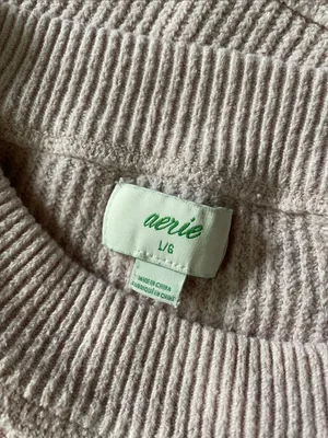 AERIE Ribbed Texture Crewneck Sweater Exposed Seams Soft Chenille Pink Size L thumbnail 7