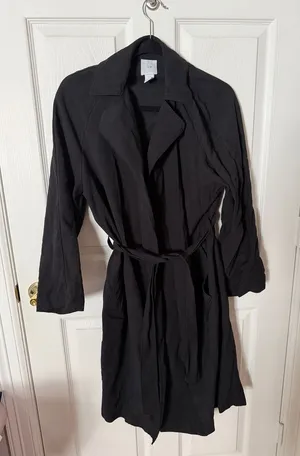 H&M Black Jacket with Classic Collar oversized XS trench stretch waist thumbnail 1