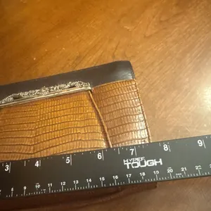 Brighton wallet Vintage Black Leather Brown faux reptile Clutch check thumbnail 6