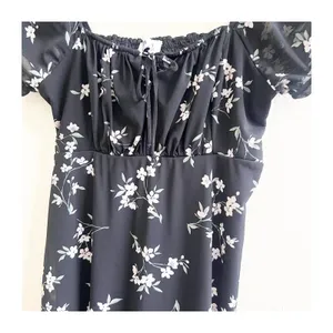 Hollister Mini Dress Womens Small Black White Floral Tie-Front Short Milkmaid thumbnail 3