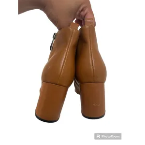 Marc Fisher Retta Cognac Leather Pointed Toe Side Zip Block Heel Booties 9 thumbnail 5