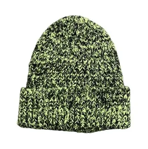 ASOS DESIGN Mixed Knit Ribbed Beanie Black and Green Hat One Size thumbnail 1