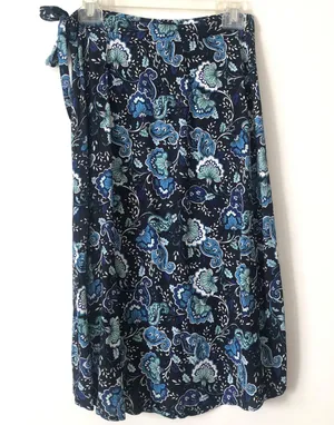Loft Navy Retro Floral Paisley Wrap Midi Skirt 0 thumbnail 2