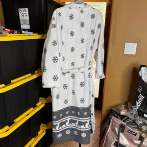 Vintage Earth Angels Fleece Robe White Gray Snowflake Bear Print Belted Large thumbnail 10
