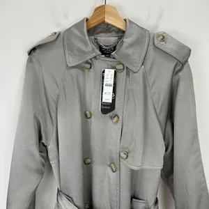 J.Crew Relaxed Trench Coat Satin Crepe Mid Length Silver Gray Insulated US 2 NWT thumbnail 8