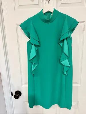 Kate Spade New York Green Ruffle Mock Neck Shift Dress Size 0 Preppy thumbnail 4