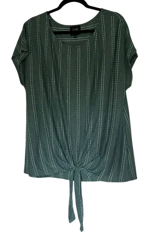 W5 Women’s 1X Green Striped Tie Front Top Short Sleeve Plus Size Boho Casual thumbnail 1
