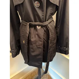 Weather Tamer Black Button-Front Trench Coat Jacket w Tie Waist Silver Utility thumbnail 5