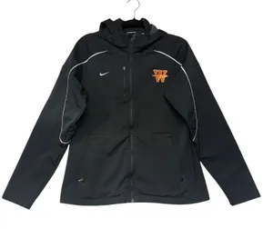 Nike Womens Softshell Hooded Jacket Black Full Zip Fleece Lined Sz M Embroidered thumbnail 1