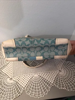 Coach Chelsea Teal and Cream Signature Stripe Tote. thumbnail 10