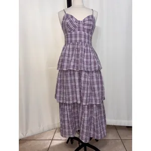Lulus Purple Plaid Tiered Midi Dress Small Cottage Bustier Women Flair Sundress thumbnail 14