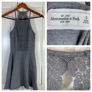 Abercrombie Fitch Gray Lace Neckline Fit Flare Dress‎ Women's Size S Casual Sexy thumbnail 9