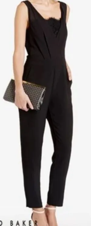 Ted Baker London Black Lace Cowl Neck Tapered Jumpsuit Size 2 thumbnail 1