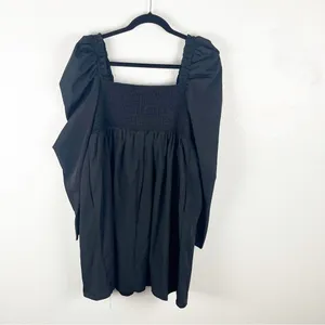 HERRINGSTONES Black Ruffle Long Sleeves Trim Smocked Back Dress, Size Large Boho thumbnail 2
