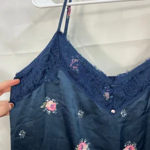 Abercrombie &‎ Fitch women's blue lace floral satin slip lined dress intimates L thumbnail 2