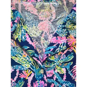 Lilly Pulitzer Oyster Bay Navy Seen And Herd PJ Knit Button Up Top | S thumbnail 3