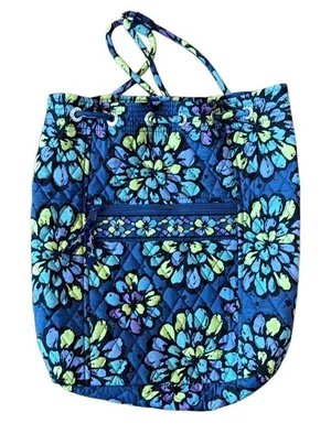 Vera Bradley blue green floral quilted backpack thumbnail 1