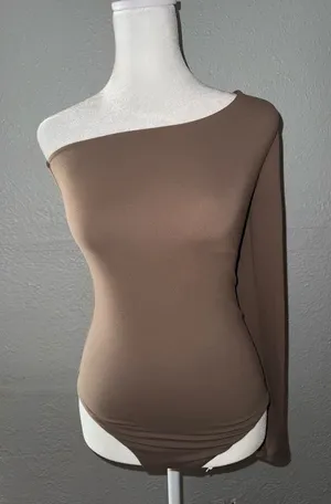 NWOT‎ Nuuds One Shoulder Bodysuit Mocha Size Xs (just like skims) thumbnail 1