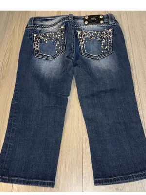 Miss Me Dark Blue Sequin Pocket Cropped Jeans crop capri denim thumbnail 4