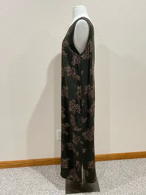 Erika Vintage 90s Two Piece Set Olive Green Floral Maxi Dress & Shacket Sz Small thumbnail 11