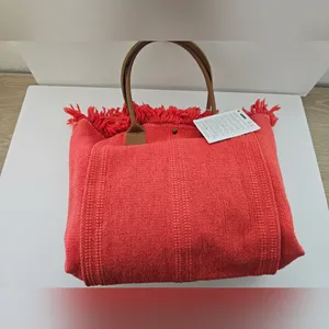 NWT TSD12 Coral Woven Boho Tote with Leather Trim & Crossbody Strap thumbnail 3