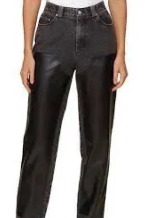 Avec Les Filles High Rise leather chap black denim and jeans thumbnail 1