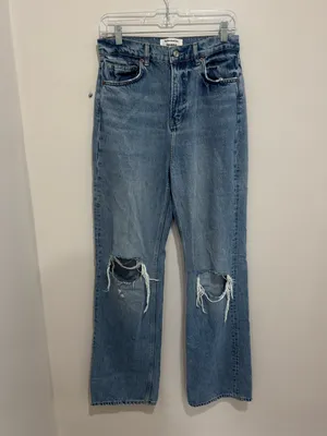 Reformation Jeans Wilder High Rise Wide‎ Leg Jeans Distressed Knees Size 28 thumbnail 2
