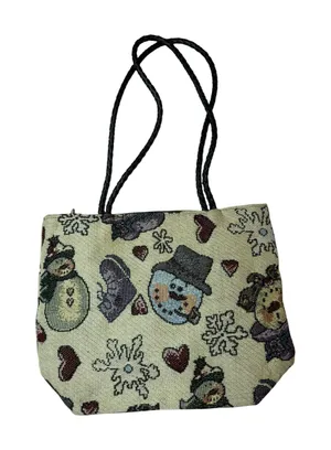 Vintage Blair Snowman Tapestry Tote Bag Winter Christmas‎ Woven Shoulder Purse thumbnail 1