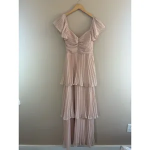 Lulus Notorious Charm Blush Pleated Flutter Sleeve Maxi Dress Size XS Formal thumbnail 5