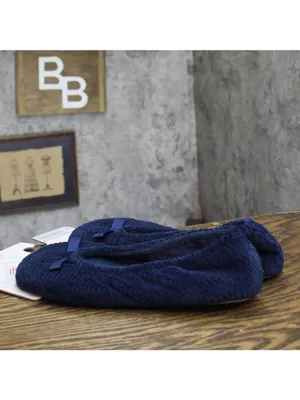 NWT Isotoner Microterry Gemma Ballerina Slippers Navy Blue Chevron M (6.5-7.5) thumbnail 5