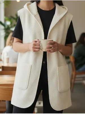 Joie Cream Sherpa Teddy Knit Hooded Long Line Vest Size M thumbnail 1