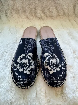 Johnny Was Navy Floral Espadrille Mules thumbnail 6