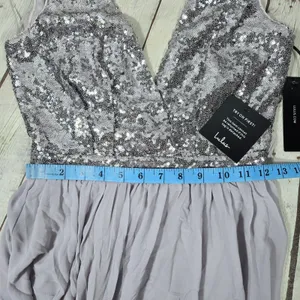 Lulus Elegant Encounter Pewter Sequin Maxi Dress Silver Grey V-Neck Gown Small thumbnail 12