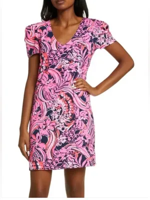 Lilly Pulitzer Aleece Short Sleeved Dress in Low Tide Navy Med EUC thumbnail 1