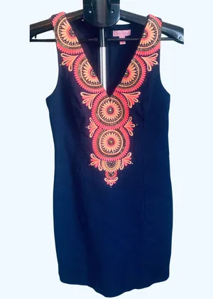 Lilly Pulitzer Embroidered Navy Medallion Janie Shift Dress 00 Preppy Coastal thumbnail 4
