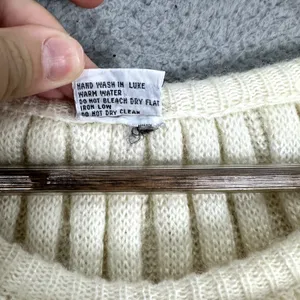Vintage Sweater Womens Medium Ivory Mohair Blend Open Knit Ruffle Grandma‎ Regal thumbnail 3