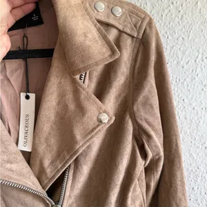 Olivaceous Faux Suede Moto Jacket Beige Size M thumbnail 9