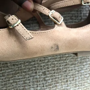 Brown faux suede tripe strap maryjane flats with buckle closure thumbnail 5