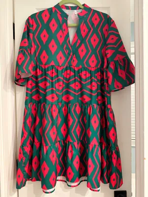 Women’s Geometric Dress Green Size M thumbnail 1