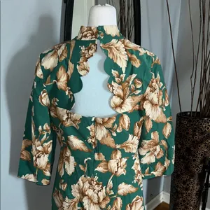 Maeve By Anthropologie Green and Tan Floral Tunic thumbnail 8