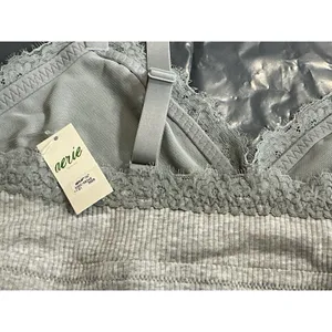 Aerie Ribbed Lace Trim Bralette Women's XL Gray Wireless Adjustable Straps NWT thumbnail 6