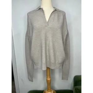 Womens Minimalist Quiet Luxury Cashmere Polo Sweater Preppy Beige XS S thumbnail 3