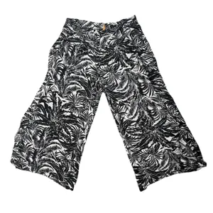 Womens M Black White Tropical Print Wide Leg Palazzo Pants Pull On Beach Resort thumbnail 5