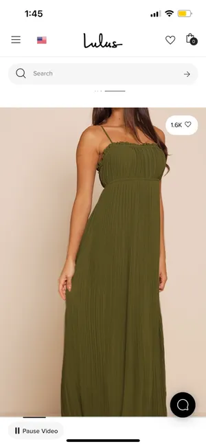New Lulus Delina Olive Plisse Chiffon Tie-Back Maxi Dress Size Small thumbnail 2